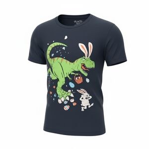 PLACE Boys Dinosaur/Bunny Graphic T-Shirt - Black Size 5/6 EUC